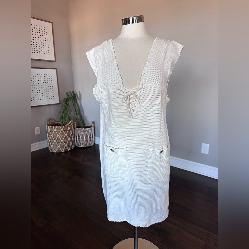 J. Crew Pointelle Cotton Lace-Up Sweater Dress Cover-Up Ivory XL NWTs - Picture 6 of 15